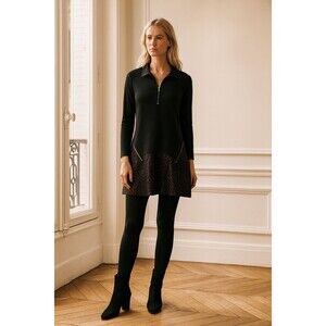 Comfy USA Tunic Top Size Small Black Polka Dot Trim Zippers Artsy Funky Modern